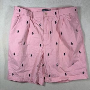 Polo Ralph Lauren Size 38W Pink Flat Polo Horse All Over Print Front Shorts